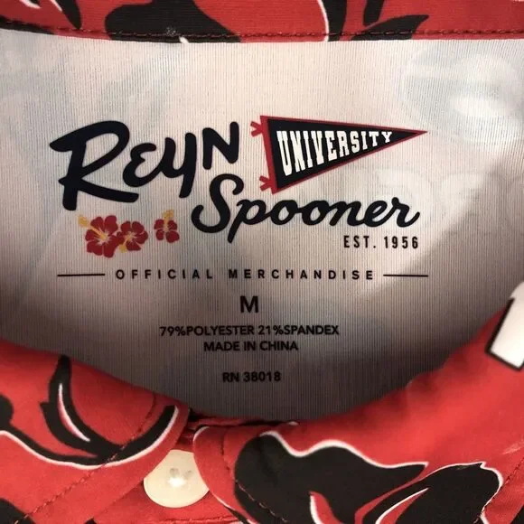 Reyn Spooner UGA Georgia Bulldog Performance Polo Medium Aloha Print Red NWT - Picture 3 of 10